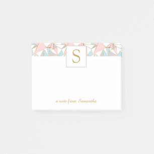 Monogram roze en blauwe geometrische driehoek post-it® notes