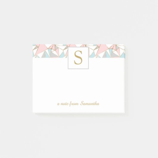 Monogram roze en blauwe geometrische driehoek post-it® notes (Voorkant)
