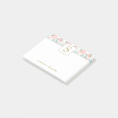 Monogram roze en blauwe geometrische driehoek post-it® notes (Schuin)