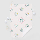 Monogram  roze en blauwe lentbloemen golfhanddoek (Insitu)