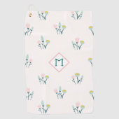 Monogram  roze en blauwe lentbloemen golfhanddoek (Voorkant)