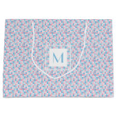 Monogram Roze en Blauwe Vierkantjes Grote Gift Bag Groot Cadeauzakje (Voorkant)