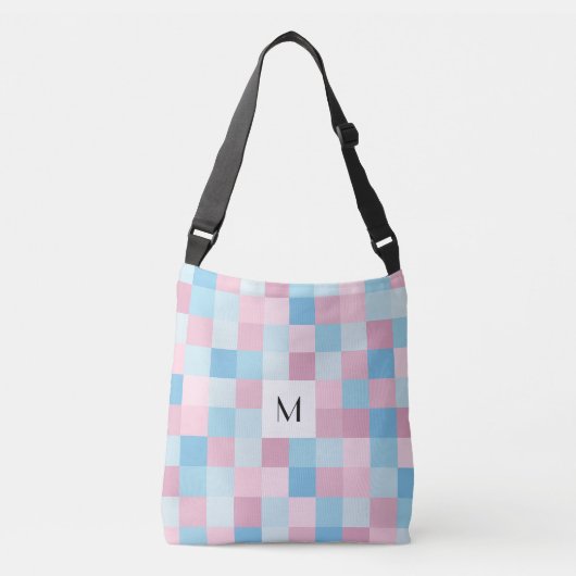 Monogram Roze en Blauwe Vierkantjes Kruislichaamza Crossbody Tas (Voorkant)