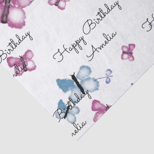 Monogram roze en blauwe vlinder tissuepapier (Detail)