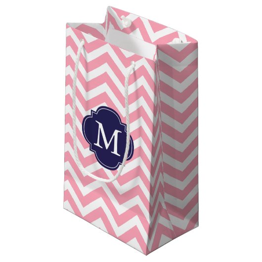 Monogram roze en blauwe zigzag klein cadeauzakje (Voorkant Gekanteld)