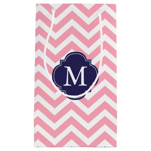 Monogram roze en blauwe zigzag klein cadeauzakje (Voorkant)