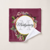 Monogram roze en Bourgogne Florals Bad Handdoek (Wasdoekje)