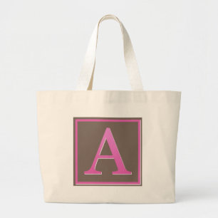 Monogram roze en bruine letter A Grote Tote Bag