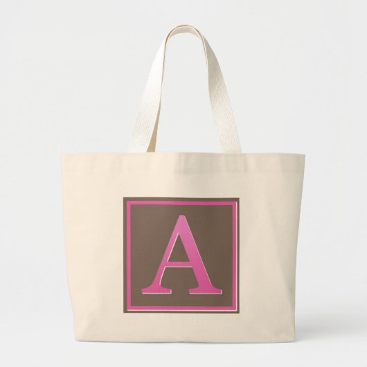 Monogram roze en bruine letter A Grote Tote Bag (Voorkant)
