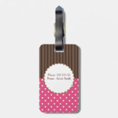 Monogram roze en bruine poka punts bagagelabel (Achterkant verticaal)