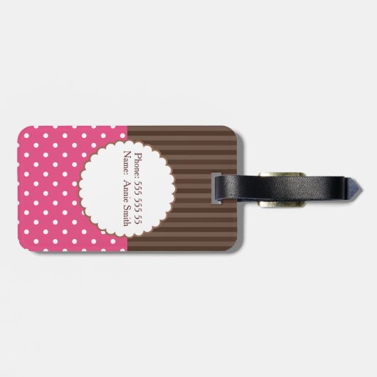 Monogram roze en bruine poka punts bagagelabel (Achterkant horizontaal)