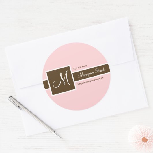 Monogram Roze en bruine Stickers (Envelop)