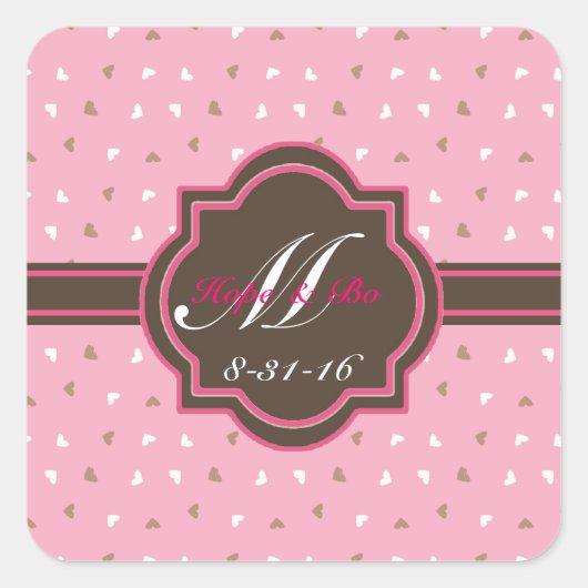 Monogram Roze en chocolade Envelop Stickers (Voorkant)