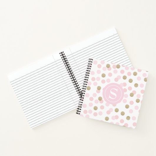Monogram roze en Faux Gold Glitter Pattern Notitieboek (Binnen)