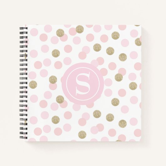 Monogram roze en Faux Gold Glitter Pattern Notitieboek (Voorkant)