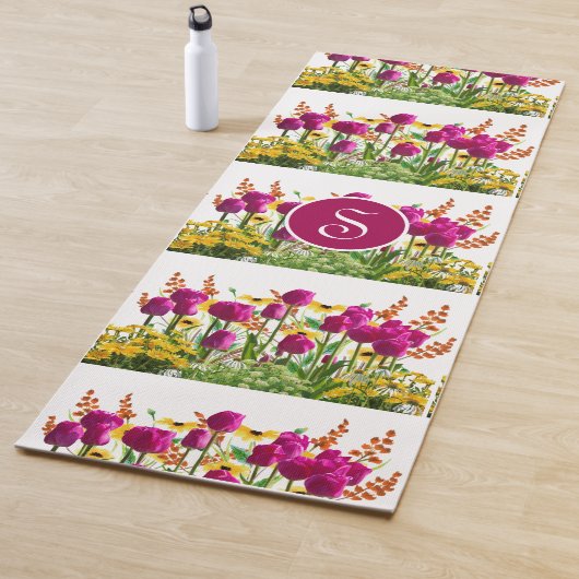 Monogram Roze en Gele Bloemen Yoga Mat (In situ)