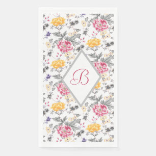 Monogram Roze En Gele Rozen Papieren Servet