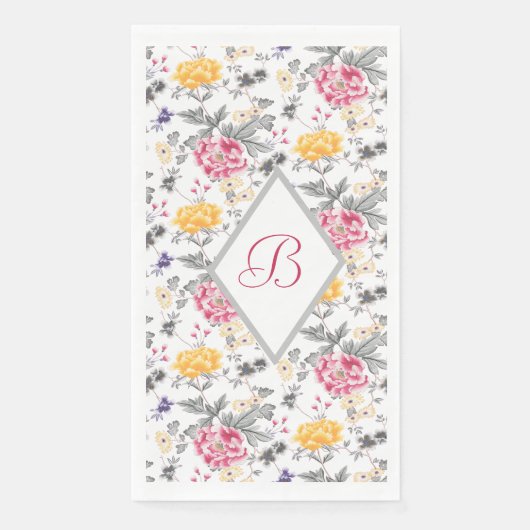 Monogram Roze En Gele Rozen Papieren Servet (Voorkant)