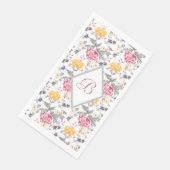 Monogram Roze En Gele Rozen Papieren Servet (Hoek)