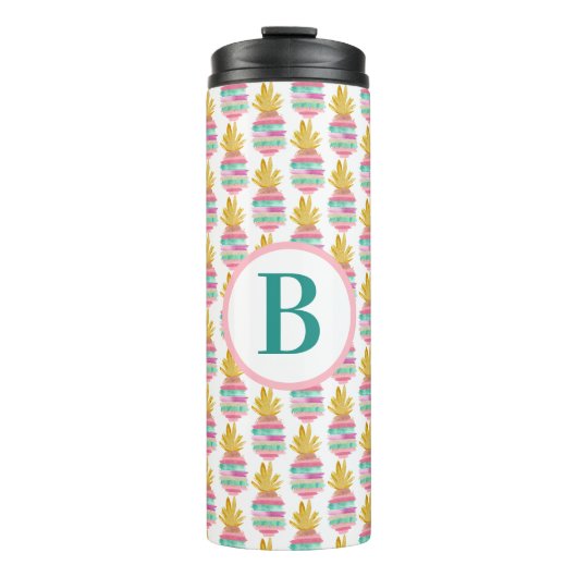 Monogram Roze en Glitter Pineappel Thermal Thermosbeker (Voorkant)