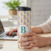 Monogram Roze en Glitter Pineappel Thermal Thermosbeker