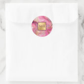 Monogram roze en goud gemarmerde bruiloft ronde sticker (Tas)