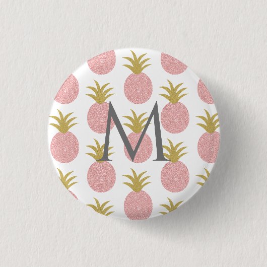 Monogram Roze en goudanananas Ronde Button 3,2 Cm (Voorkant)