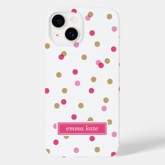 Monogram roze en goudConfetti Stippen Case-Mate iPhone Case (Achterkant)