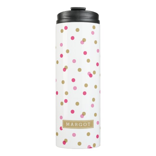 Monogram roze en goudConfetti Stippen Thermosbeker (Voorkant)