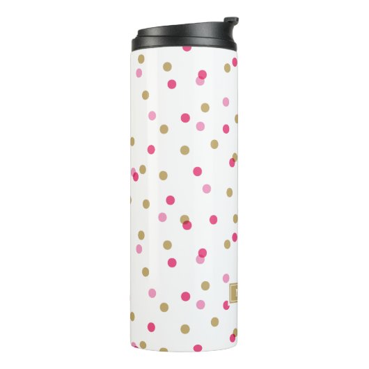 Monogram roze en goudConfetti Stippen Thermosbeker (Gedraaid links)
