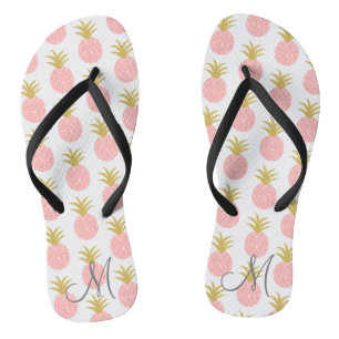 Monogram Roze en Gouden Ananas Teenslippers