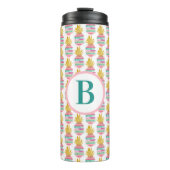 Monogram Roze en Gouden Glitter Ananas Thermosbeker (Voorkant)