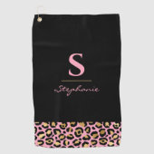 Monogram roze en goudluipaard afdrukken | Kleurblo Golfhanddoek (Voorkant)