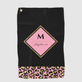 Monogram roze en goudluipaard afdrukken | Kleurblo Golfhanddoek (Voorkant)