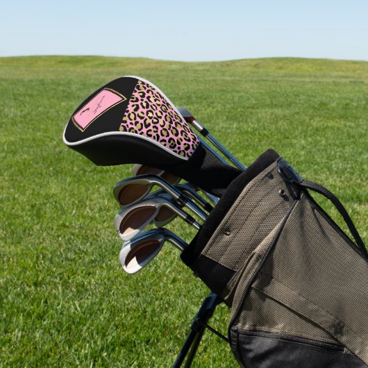 Monogram roze en goudluipaard afdrukken | Kleurblo Golfheadcover (Insitu)