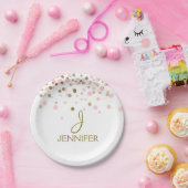 Monogram roze en goudolie Confetti Papieren Bordje (Feest)