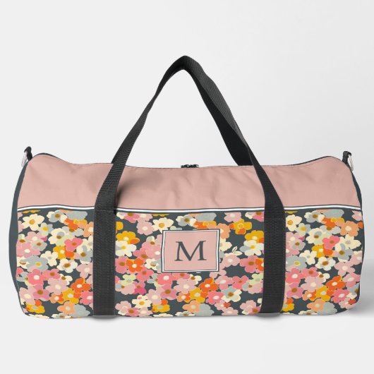 Monogram Roze en Grijs Bloemmotief Initiaal Groot Plunjezak (Voorkant)
