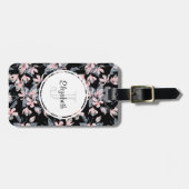 Monogram roze en grijze Floral Waterverf Bagagelabel (Voorkant horizontaal)