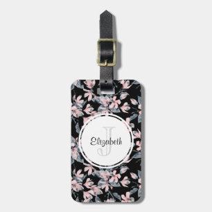 Monogram roze en grijze Floral Waterverf Bagagelabel