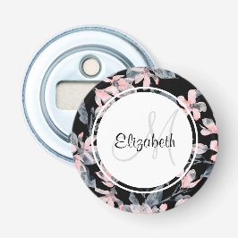 Monogram roze en grijze Floral Waterverf Button Flesopener