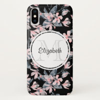 Monogram roze en grijze Floral Waterverf