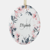 Monogram roze en grijze Floral Waterverf Keramisch Ornament (Rechts)