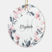 Monogram roze en grijze Floral Waterverf Keramisch Ornament (Links)