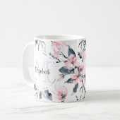 Monogram roze en grijze Floral Waterverf Koffiemok (Voorkant links)