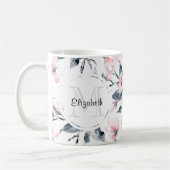 Monogram roze en grijze Floral Waterverf Koffiemok (Links)