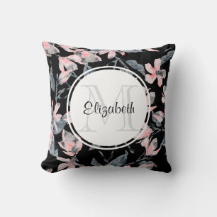 Monogram roze en grijze Floral Waterverf Kussen