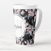 Monogram roze en grijze Floral Waterverf Latte Mok (Rechterhoek)
