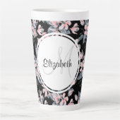 Monogram roze en grijze Floral Waterverf Latte Mok (Voorkant)