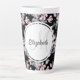 Monogram roze en grijze Floral Waterverf Latte Mok