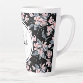 Monogram roze en grijze Floral Waterverf Latte Mok